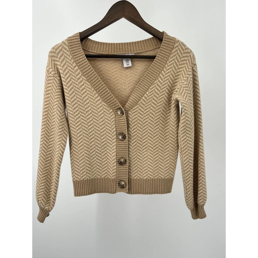 Sincerely Jules Cropped Sweater Tan Chevron Print Button Front Women's Size XS